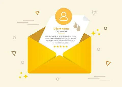 Client feedback or testimonial template with open envelope letter illustration Illustrazione stock