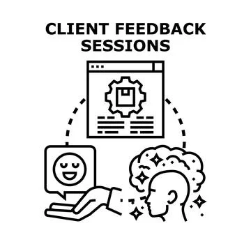 Client feedback sessions improving product user experience Illustrazione stock