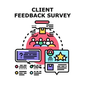 Client feedback survey gathering customer satisfaction ratings Stock Illustration