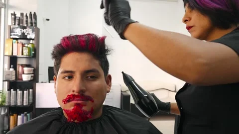 Client in hairdressing salon during dyeing and hair coloring process_5.MOV Stock Footage 255017652