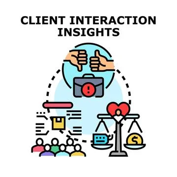 Client interaction insights concept business analyzing data Stock Illustration