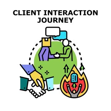 Client interaction journey connecting with customer experience Stock Illustration