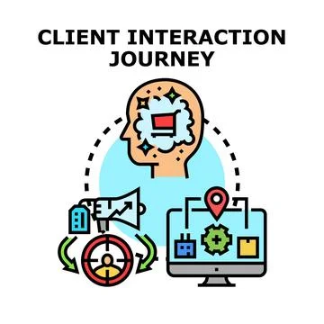 Client interaction journey connecting marketing and digital experience Stock Illustration