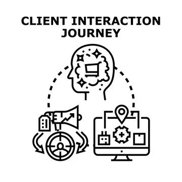 Client interaction journey connecting marketing and digital experience Stock Illustration