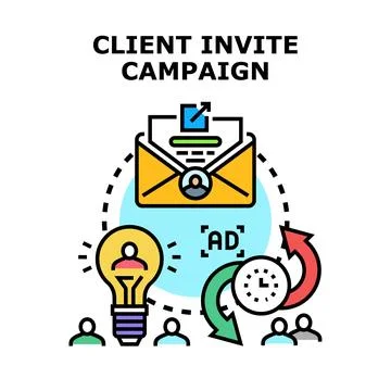 Client invite campaign connecting target audience with emails Stock Illustration