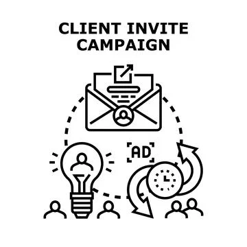 Client invite campaign connecting target audience with emails Stock Illustration