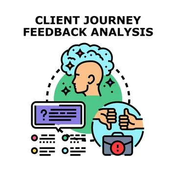 Client journey feedback analysis and experience evaluation Stock Illustration