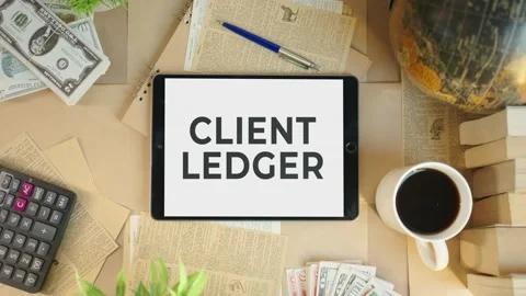 CLIENT LEDGER DISPLAYING ON FINANCE TABLET SCREEN Video stock 308090999