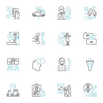 Client loyalty linear icons set. Commitment, Retention, Dedication, Satisfaction 스톡 일러스트