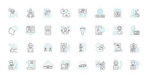 Client loyalty linear icons set. Commitment, Retention, Dedication, Satisfaction Stock Illustration