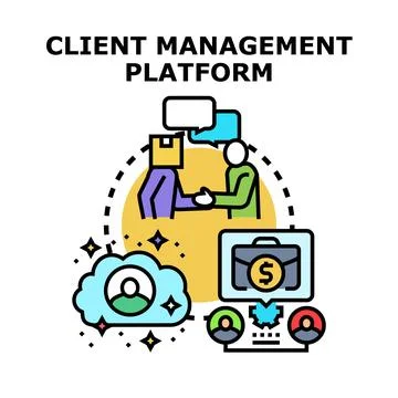 Client management platform optimizing business customer relationship Illustrazione stock