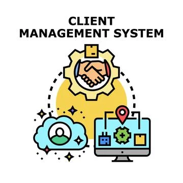 Client management system connecting business operations and administration Stock Illustration