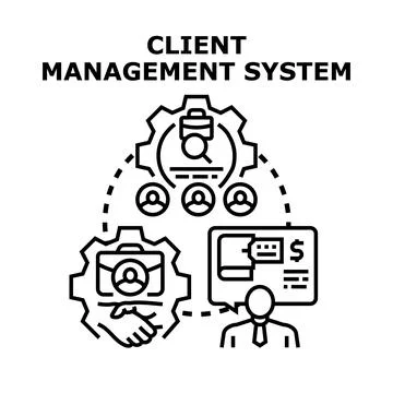 Client management system organizing business process strategy Stock Illustration