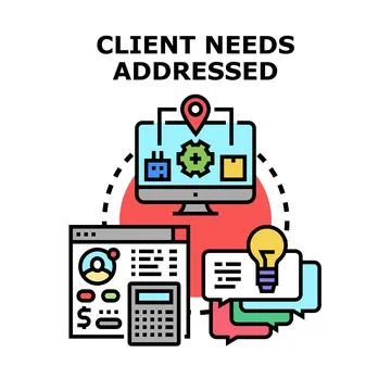 Client needs addressed in business strategy consulting Stock-Illustration