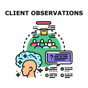 Client observations research analyzing customer feedback needs Stock-Illustration