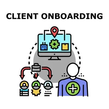 Client onboarding concept process involving new customer Ilustración de archivo