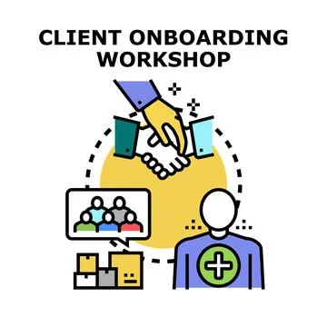 Client onboarding workshop concept welcoming new customer Stock Illustration