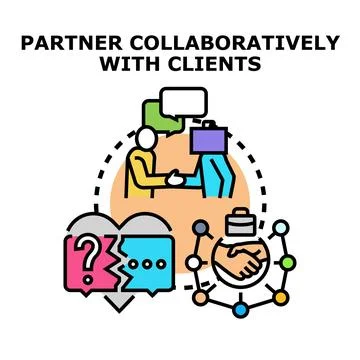 Client partnership collaboratively working business strategy Stock Illustration