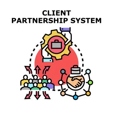 Client partnership system managing business collaboration connection Illustrazione stock