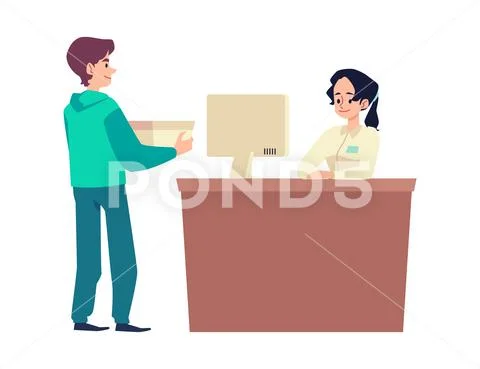 Client paying for goods to cashier flat cartoon vector illustration ...