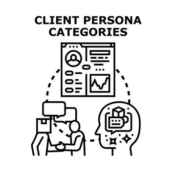 Client persona categories developing marketing and business strategy Illustrazione stock