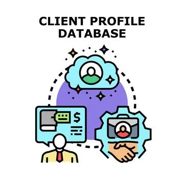 Client profile database managing customer information and relationships Stock Illustration