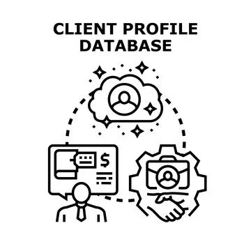Client profile database managing customer information and relationships Stock Illustration