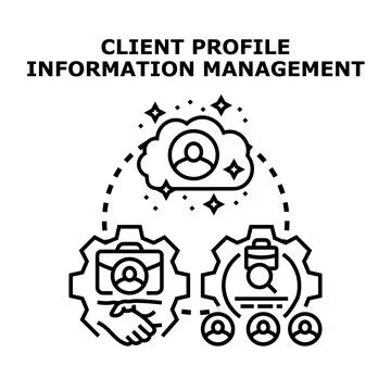 Client profile information management data analysis and relationship Stock Illustration