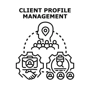 Client profile management organizing customer relationships and business data Stock Illustration