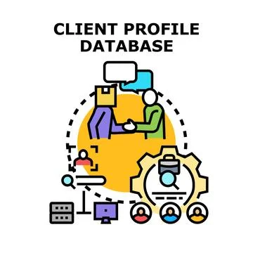 Client profiling database for customer management strategy Stock Illustration