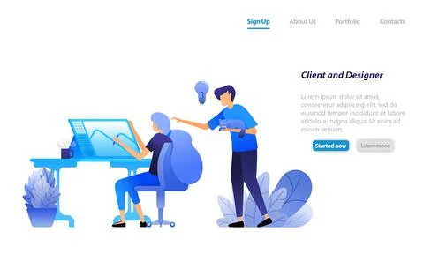 Client provides advice, direction and discuss ideas with designer. client arr Stock Illustration