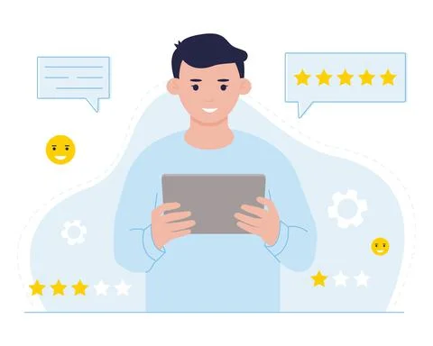 Client puts a review, a rating of five stars Stock Illustration