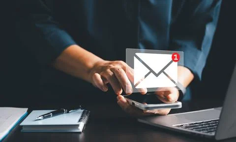 Client received an electronic mail containing a marketing message, seamless.. Stock Photos