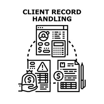 Client record handling financial data management concept Stock Illustration