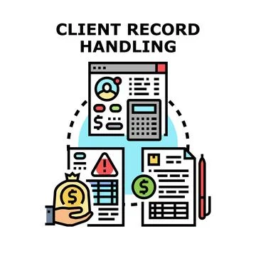 Client record handling financial data management concept Illustrazione stock