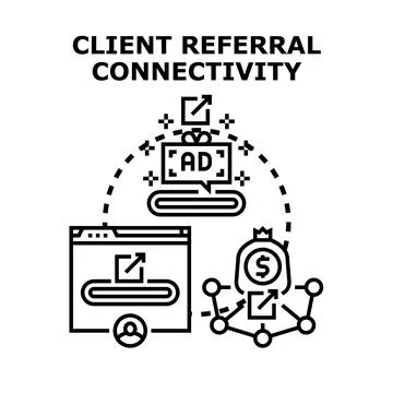 Client referral connectivity concept generating online sales and leads Stock Illustration