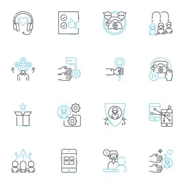 Client relations linear icons set. Trust, Loyalty, Communication, Partnership イラスト素材