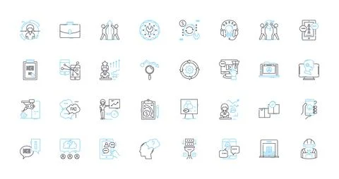 Client relations linear icons set. Trust, Loyalty, Communication, Partnership イラスト素材
