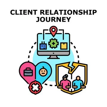 Client relationship journey analyzing human connection process Stock Illustration