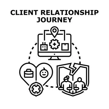 Client relationship journey analyzing human connection process Stock Illustration