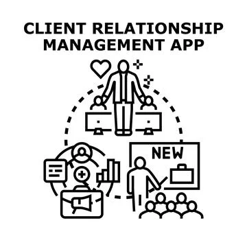 Client relationship management app concept managing customers Stock Illustration