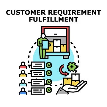 Client requirement fulfillment process delivering product package Stock Illustration