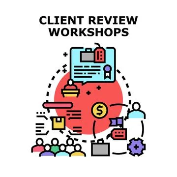 Client review workshops concept creating project feedback Illustrazione stock