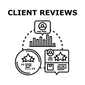 Client reviews concept for analyzing feedback and rating Stock Illustration