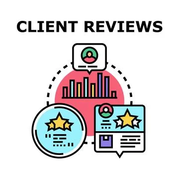 Client reviews concept for analyzing feedback and rating Stock Illustration