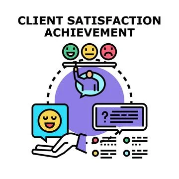Client satisfaction achievement concept evaluating customer feedback Stock Illustration