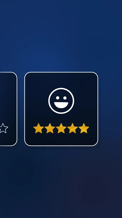 Client satisfaction level, customer feedback review with happy face emoji  Stock Footage 305990452