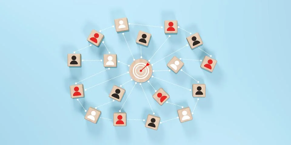 Client segmentation visualized with diverse user icons connected to a centr.. Stock Photos