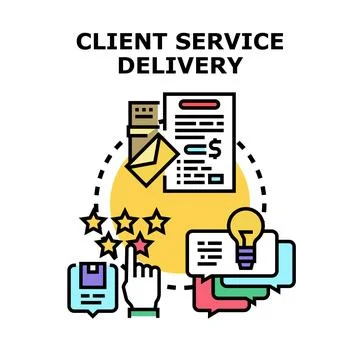 Client service delivery concept delivering quality support Stock Illustration