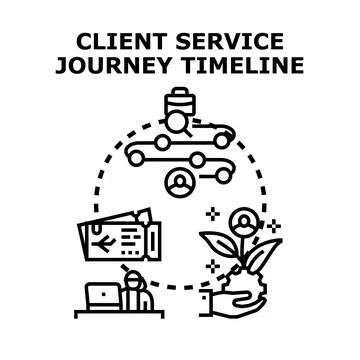 Client service journey analyzing timeline process Stock Illustration